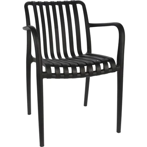 Gartenstuhl aus schwarzem Kunststoff - Langlebiger Gartenstuhl aus UV-beständigem Kunststoff, ideal für Garten, Terrasse oder Balkon. Modernes Design und einfacher Pflege sorgen für Komfort im Außenbereich.