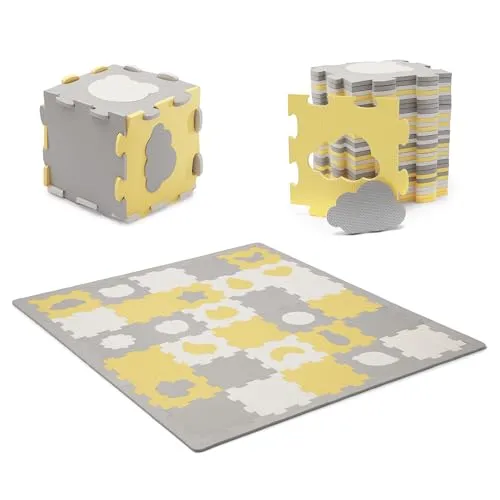 Kinderkraft LUNO SHAPES Schaumstoff-Puzzlematte - Spielmatte aus 30 Puzzlestücken mit Formen, ideal für kreatives Spielen. Bietet eine großzügige Fläche von 185 x 165 cm und ermöglicht das Erstellen von Spielumrandungen.