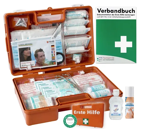 WM-Teamsport Erste-Hilfe-Koffer Erste-Hilfe Koffer M4+ DIN 13157 + Sprühpflaster & Hygiene-Gel