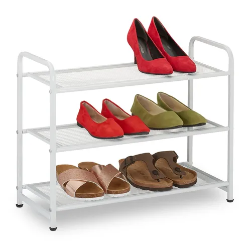 Schuhregal mit 3 Ablagen - Verstellbarer Schuhorganizer aus Metall - Schuhaufbewahrung mit 3 verstellbaren Fächern, ideal für 6-10 Paare. Kompakt und stilvoll in Weiß, perfekt für jedes Zimmer.