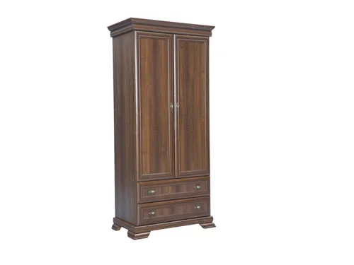 Garderobenschrank aus Holz mit Schubladen und Kleiderstange - Moderner Garderobenschrank mit 2 Türen und 2 Schubladen, ideal für Schlafzimmer. Mit Kleiderstange für optimale Organisation. Pflegeleicht und in elegantem dunkelbraunem Holz.