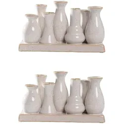 H&D Manufaktur Jinfa 2 Set aus 7 kleinen Vasen - Künstliche Pflanzen: Handgefertigte antik-weiße Vasen auf festem Sockel, ideal für kreative Blumenarrangements oder als stilvolle Tischdeko.