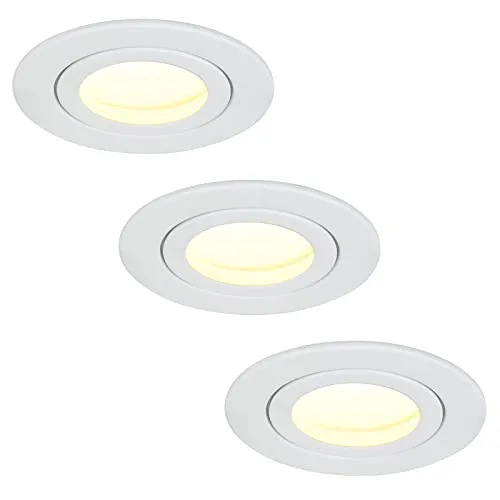 HCFEI 3er Set LED Einbaustrahler Matt Weiß - rund flach 5 Watt dimmbar Warmweiss 3000K 230V IP44 – geeignet für Bad, Küche, Sauna, Außenbereich – Ø65-75mm Bohrloch, 120°Abstrahlwinkel