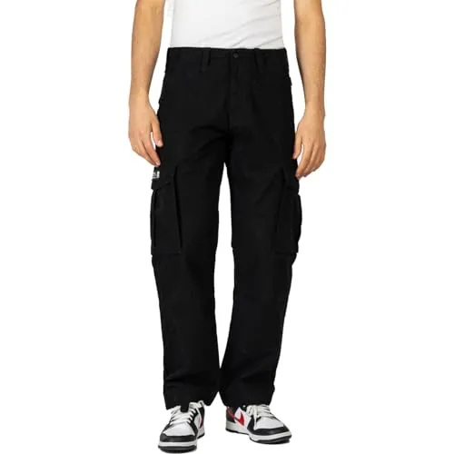 Reell Cargo Ripstop Freizeithose - Gr 31, Length: 34, Schwarz - Wanderhose aus robustem Ripstop-Material mit praktischen Cargotaschen. Ideal für Alltag und Reisen, bietet Komfort und Funktionalität.