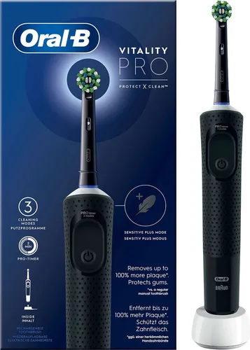 ORAL-B Vitality Pro D103 CLS - Elektrische Zahnbürste in Schwarz - Elektrische Zahnbürste mit 2D-Reinigungstechnologie, entfernt bis zu 100 % mehr Plaque als Handzahnbürsten. 3 Reinigungsmodi und 2-Minuten-Timer für optimale Zahnpflege.