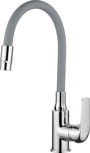 BADLAND Küchenarmatur Wasserhahn ELZA Küchenmischer mit flexiblen 2-Funktionen Auslauf für Küche in Chrom-Grau