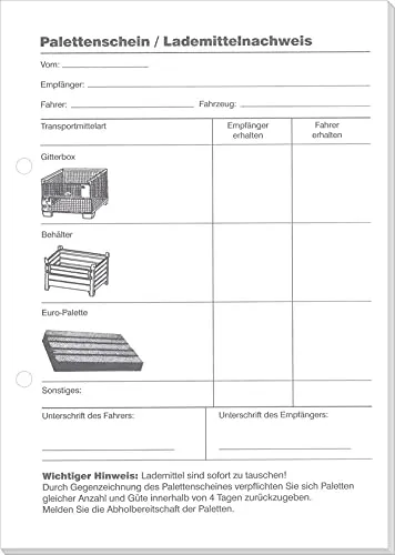 RNKVERLAG 2035 - Palettenschein/Lademittelnachweis -Block - SD, 4 x 25 Blatt, DIN A5, 1 Stück