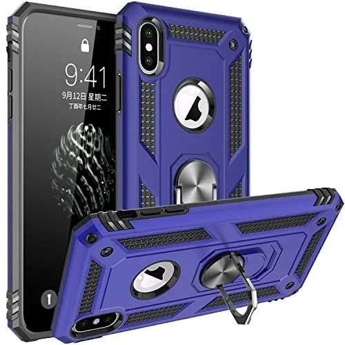 Fetrim Hülle Kompatibel für iPhone XS Max, doppellagig stoßfest Schutzhülle mit Drehring Ständer für Apple iPhone XS Max Navy blau