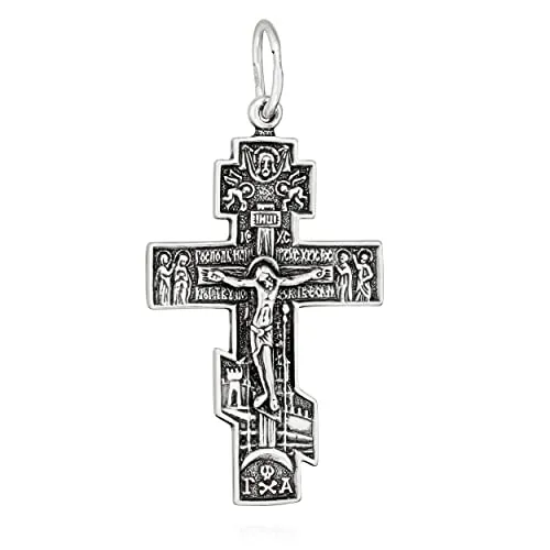 NKlaus Kettenanhänger Jesus Kreuz 925 Silber - Eleganter orthodoxer Anhänger aus echtem 925er Sterlingsilber, hochwertig verarbeitet und ideal als Glaubenssymbol oder Geschenk für besondere Anlässe.