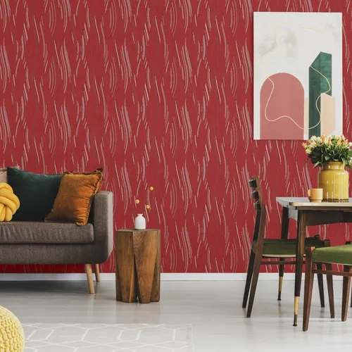 Love Your Wände Schimmer Welle Tapete Metallisch Glitzer - J74610 Silber Rot