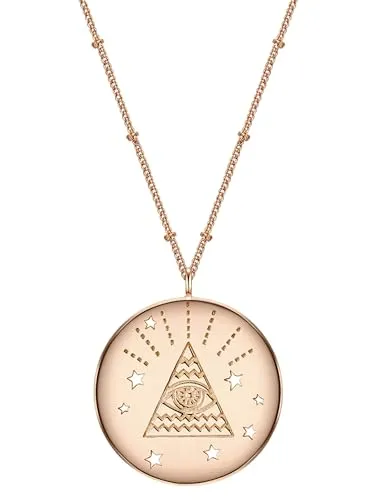 GLANZSTÜCKE MÜNCHEN Damen-Kette mit Anhänger Allsehendes Auge - Ketten für Damen: Rosévergoldete Sterling Silber Kette mit hochglanzpoliertem 