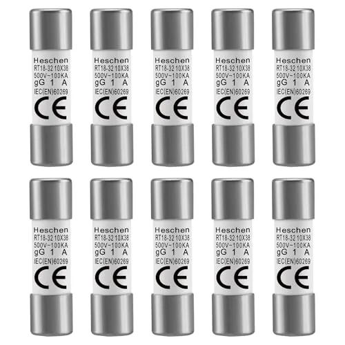 Heschen 10 Stück Zylindrische Keramikrohrsicherung RT18-32 (RO15) 10x38mm 1A 500V CE