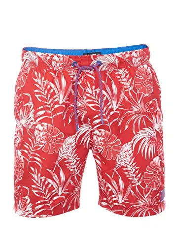 riverso Herren Badehose RIVKai Regular Fit - Rot & Blau - Herren-Bademode mit coolem Print-Design, elastischem Bund und hohem Tragekomfort. Ideal für Wassersport und Freizeitaktivitäten. Erlebe das Hawaii-Feeling am Strand oder Gartenpool!