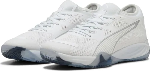 Puma Eliminate NITRO SQD 4 - Hallenschuhe für explosive Handballspieler - Optimale Unterstützung und Stabilität mit PWRCAGE und NITRO Dämpfung. Der Schuh ist aus mindestens 20 % recycelten Materialien gefertigt und bietet eine bequeme Passform.
