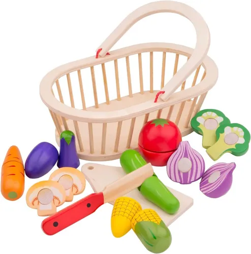 New Classic Toys Schneide-Set Gemüse - Gemüsekorb mit Holzspielzeug, lehrreiches Schneidevergnügen für Kinder ab 24 Monaten
