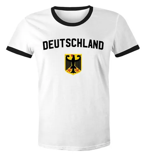 MoonWorks Print-Shirt WM 2018 Fußball Deutschland Adler Wappen Herren - Stylisches Herren T-Shirt mit Rundhalsausschnitt in Gelb/Schwarz/Weiß. Ideal für Fußballfans, aus hochwertiger Baumwolle gefertigt und mit auffälligem Print des Adler Wappens.