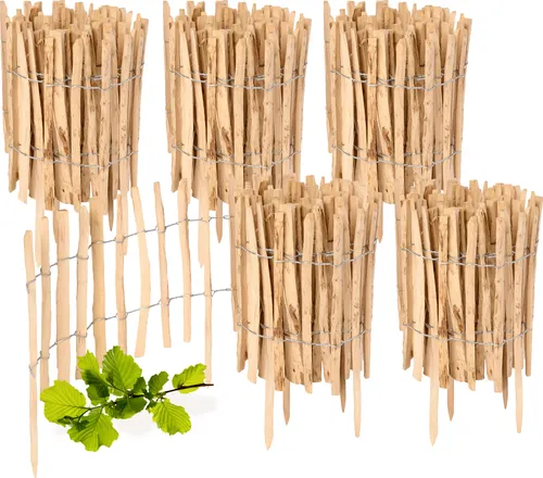 Garronda Staketenzaun aus Holz 5 St 35cm x 5m – Ideal für Ihren Garten - Der aus Haselnussholz gefertigte Steckzaun bietet eine einfache Installation und klare Abgrenzungen. Robust und langlebig, ideal für die Gartengestaltung und Strukturierung von Blumenbeeten oder Gemüsegärten.
