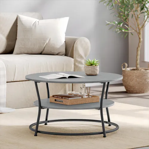 VASAGLE Runder Couchtisch Ø 80 cm, Betongrau-Tintenschwarz - Stylischer Couchtisch mit stabilem Eisengestell und 2 Ablageböden, ideal für ein modernes Wohnambiente. Einfacher Aufbau und kratzfestes Material für langfristige Nutzung.