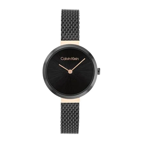 Produktbild Calvin Klein Analog Quarzuhr für Damen Kollektion Minimalistic T BAR 28MM MESH mit Schwarzes Edelstahl-Mesh-Gliederarmband - 25200084