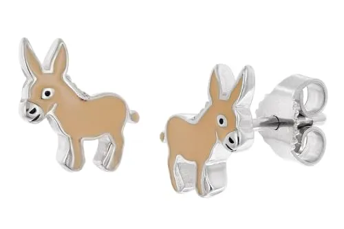 trendor Kinder-Ohrringe 925 Silber Ohrstecker Esel liebevoller Ohrschmuck für Kinder, wunderschöne Geschenkidee, 21096