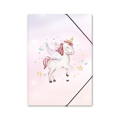 itenga Gummizugmappe mit Motiv DIN A4 - Sammelmappe Eckspanner - für Kinder Jugendliche Schüler Mädchen Jungen (Einhorn - A4)