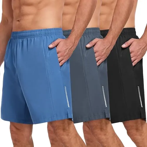 xtuwkzo Sport Shorts Herren Atmungsaktive Mit Taschen Sporthosen Dry Fit Running Fitness Gym Hose Kurz Mann 3er Pack Schwarz/Grau/Blau M