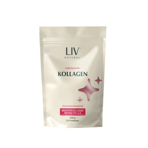 LIV Kollagen Pulver Typ 1 und 3 [50-Tage-Vorrat, 500g] | Collagen Hydrolysat | 100% zertifizierte Grasfütterung (SOLUGEL®) | Geschmacksneutral & Klumpenfrei | Made in Germany | Ohne Zusatzstoffe