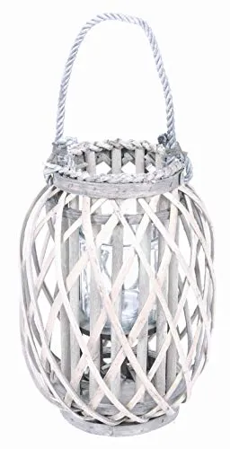 Bambuslaterne 30 cm mit Glaseinsatz weiß in weiß von Sesua