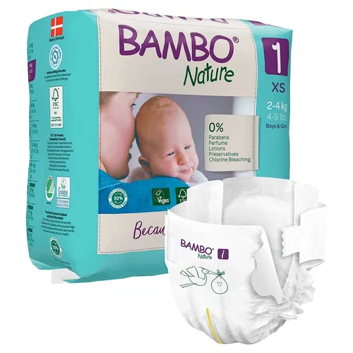 Bambo Nature Windeln Größe 1 (2-4 kg) - 132 Stück - Ökologische Windeln für Babys, dermatologisch getestet und frei von schädlichen Chemikalien. Hergestellt in Dänemark mit recycelten Materialien für umweltbewusste Eltern.