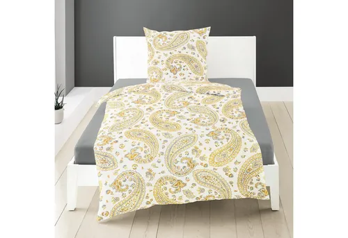 BIERBAUM Bettwäsche Bierbaum Seersucker Bettwäsche Gelb Paisley 135x200+ 80x80 cm, Seersucker, bügelfreie Sommerbettwäsche