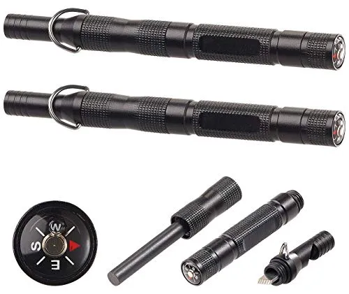 PEARL Survival-Feuerzeuge: 2er-Set 3in1-Feuerstarter, Notfall-Pfeife & Kompass, Aluminium-Gehäuse (Magnesium-Anzünder, Feuerstahl-Anzündhilfen, Feuerzeug)