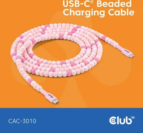 Club3D Lifestyle USB-C Perlen-Kabel PD60W,480Mbps 2m rosa in pink von Club 3D