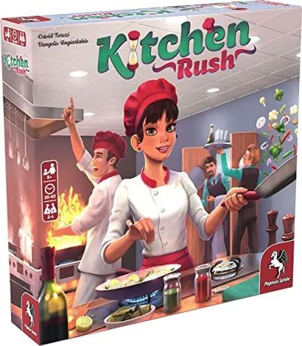 Pegasus 51223E - Kitchen Rush (English Edition) Board Game - Gesellschaftsspiel für 2-4 Spieler, koordiniere dein Team in Echtzeit und meistere die Herausforderungen einer Restaurantküche!