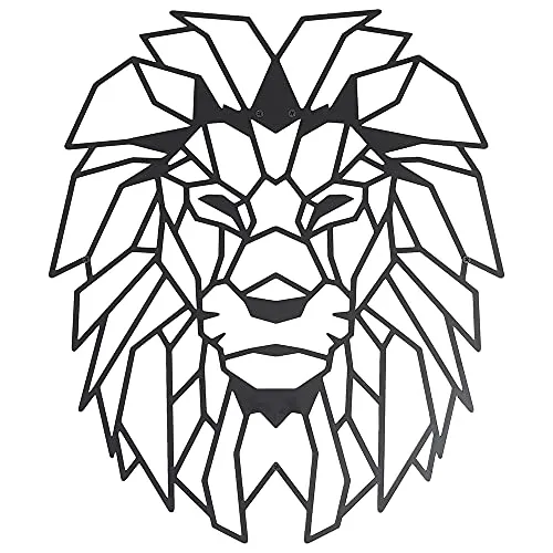 Hansmeier Wanddeko Löwe Schwarz 50 x 42 cm - Wandskulpturen mit majestätischem Löwenmotiv, wasserfest und ideal für Innen- und Außenbereiche. Verleihe deinem Raum einen modernen Industrial Style!