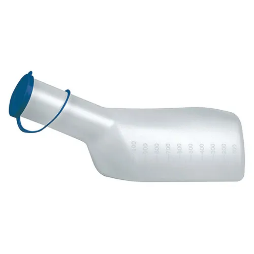 Urinflasche für Männer mit blauem Deckel von Servocare