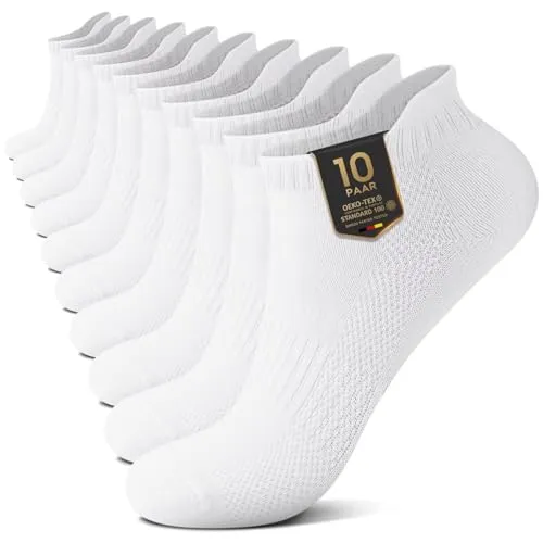 YouShow Sneaker Socken 10 Paar Sportsocken Herren Kurze Weiß 43-46 Damen Atmungsaktiv Laufsocken Baumwollsocken Halbsocken