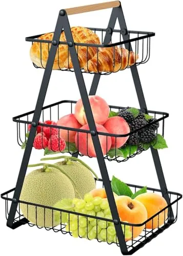 MEESOGA Obst Etagere Obstkorb mit 3 Etagen Metall Obstkorb Brotkorb 3 Ebenen Obst Etagere Obstschale Etagere Gemüsekorb Aufbewahrung für Küche Obst Gemüse Snacks Aufbewahrung