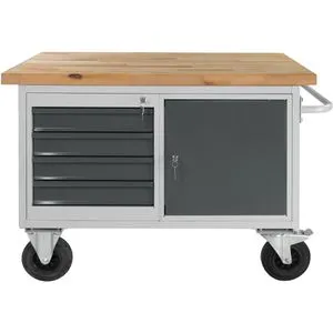 ADB Werkbank 44742, fahrbar, 130 x 82,7 x 60cm, mit 4 Schubladen und 1 Tür