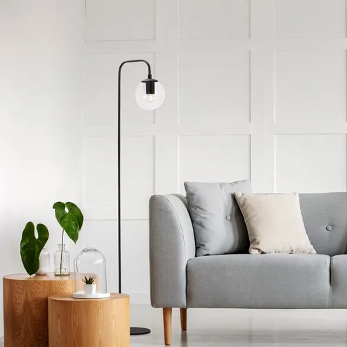 Opviq, Hochwertige Stehlampe, Metallkörper, Schwarz, 27 x 27 x 146 cm | Glasabdeckung, E14 Fassung, max. 40 W, IP20 | Modernes, industrielles Design für jeden Raum.