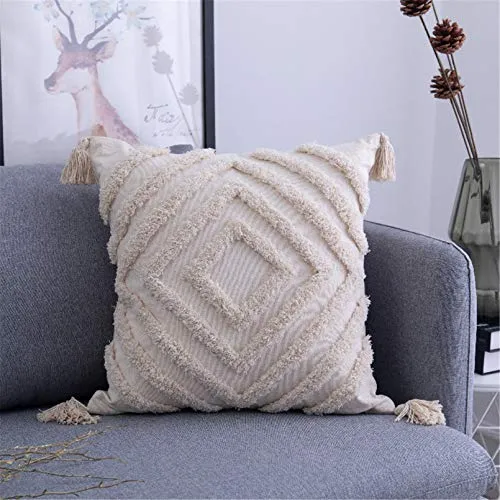 SWECOMZE 1 Stück Boho Kissenbezug Kissen Baumwolle Dekokissen Marokko getuftete Kissenbezüge für Sofa Schlafzimmer Wohnzimmer (A,45x45cm)