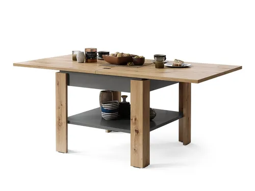 Mazzoni Couchtisch Design Tisch Leo Eiche Artisan - Anthrazit matt aufklappbar 65 - 130cm