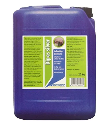 Schopf Dip es silver 20 kg - Euterpflege und Desinfektion - Jodhaltige Sprühlösung mit 3000 ppm Jod für optimale Euterpflege, keine Wartezeit für Milchabgabe, ideal für ökologischen Landbau.