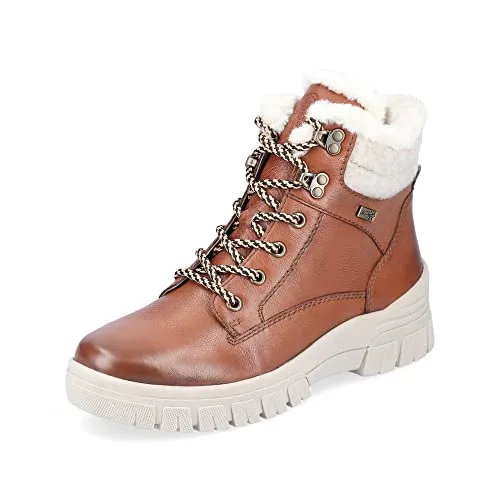 Remonte Damen Combat Boots D0E71, Frauen Stiefeletten,lose Einlage,wasserabweisend,remonteTEX,schnürstiefel,Winterstiefel,warm,braun Kombi (24),36 EU