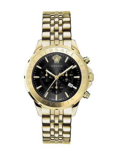 Versace Herren Armbanduhr Chrono Signature 44 mm - Elegante Herren-Armbanduhr mit Chronograph und Datumsfenster. Robustes Edelstahlgehäuse, wasserdicht bis 5 Atm. Ideal für stilvolle Auftritte im Alltag und besonderen Anlässen.