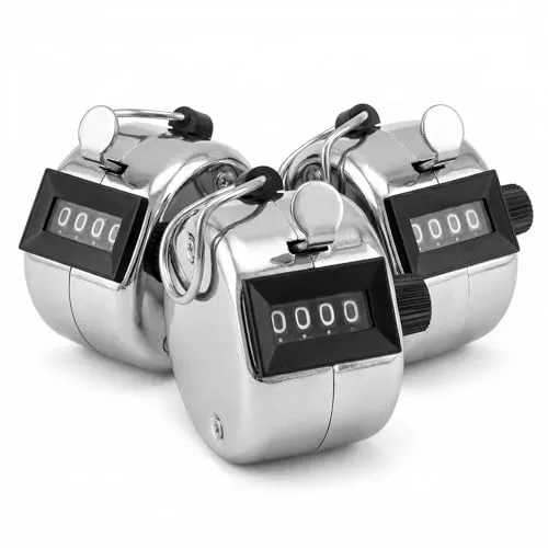 QWORK® 3 Stück Handzähler Klicker, Metal Klicker Zähler 4-Stellige Mechanischer Zähler für Inventur Marketing Fitness Sport Training Schul