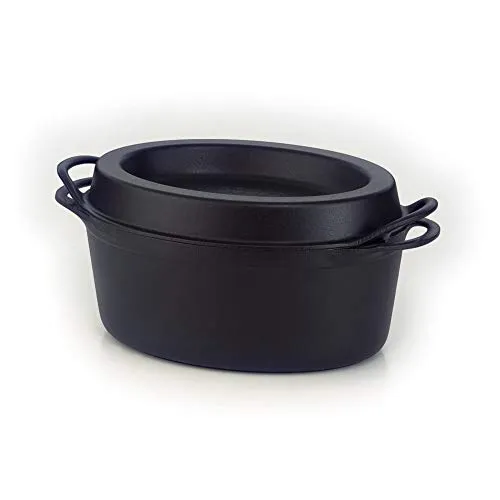 Le Creuset Gusseisen-Bräter Doufeu, Oval, Ø 32 cm - Pfannen für saftige Schmorbraten mit Kondensationsdeckel, ideal für alle Herdarten inkl. Induktion. Energieeffizientes Gusseisen sorgt für gleichmäßiges Anbraten. Made in France, spülmaschinengeeignet.