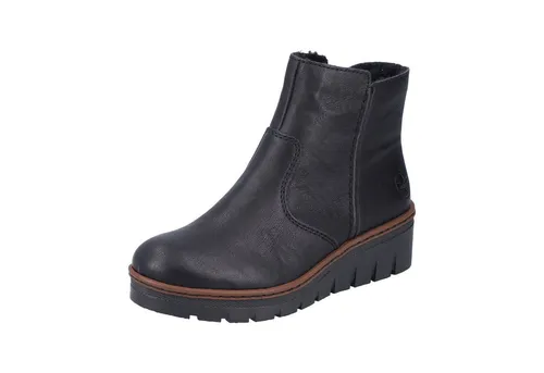 Rieker Keilstiefeletten X9165-00 Damen Schwarz 38 EU - Wanderschuhe mit kuscheligem Fleecefutter und praktischem Reißverschluss, ideal für kalte Tage und vielseitige Outfit-Kombinationen.