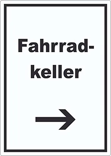 Fahrradkeller Aufkleber mit Text und Richtungspfeil rechts Rad Bike hochkant A4 (210x297mm)