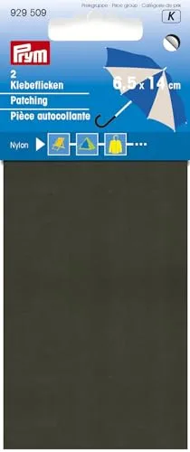 Prym 929509 Klebeflicken Nylon 6,5 x 14 cm Khaki - Selbstklebende Flicken für Nylon und Funktionsstoffe, waschbeständig bis 30 Grad, 2 Stück