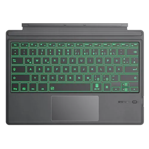 TiMOVO Tastatur Kompatibel mit Microsoft Surface Pro 7 Plus/Pro 7/Pro 6/Pro 4/Pro 3/Pro 2017, Kabellose Bluetooth Tastatur mit 7 Farbiger LED Hintergrundbeleuchtung, QWERTZ, Deutsches Layout, Grau